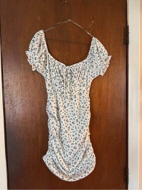 Windsor White Dress with Blue Floral Print